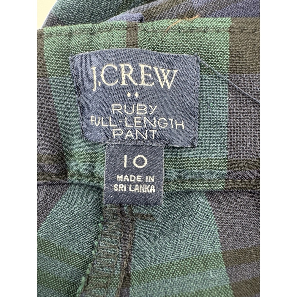 J Crew Ruby Full-Length Pants Womens 10 Green Navy Plaid Stretch Tartan Preppy - Picture 4 of 9
